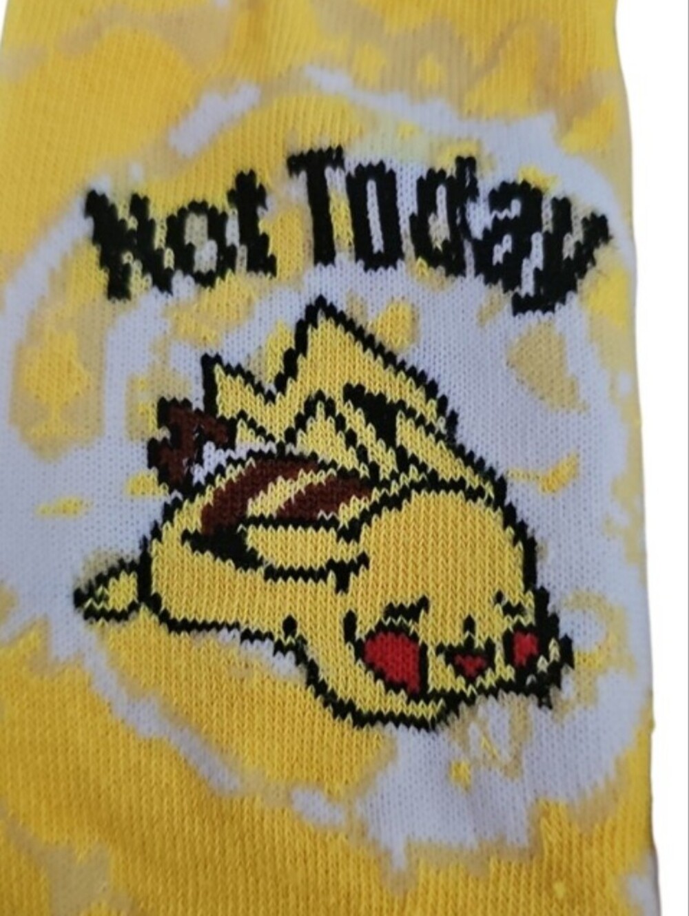 Pokemon Pikachu Not Today Crew Socks Yellow Tie Dye Novelty NWOT Animecore Gift - Picture 5 of 12